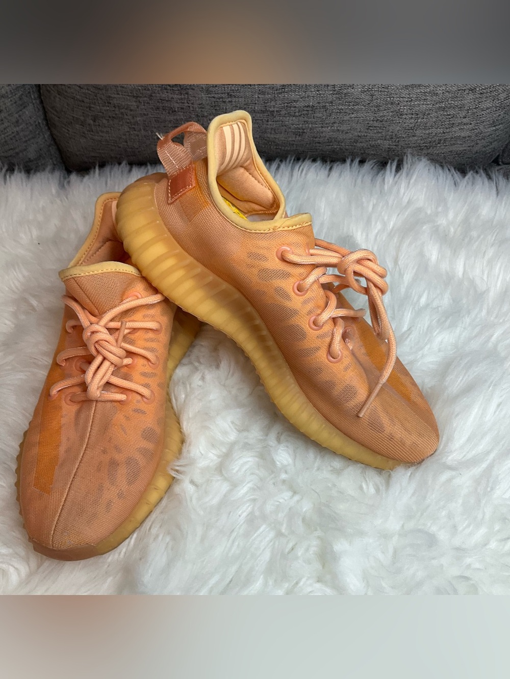 adidas Yeezy Peach and Yellow Low-Top Sneakers
